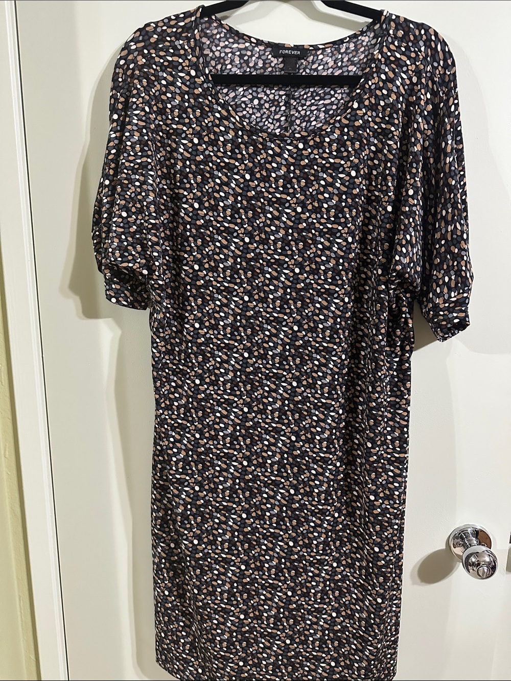 Forever 21 Black Midi Dress with Cream and Tan Spot Print